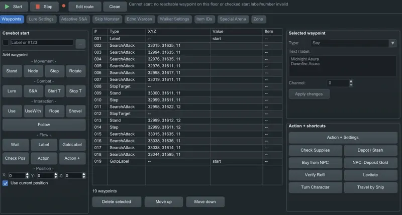 EchoBot Cavebot waypoint editor